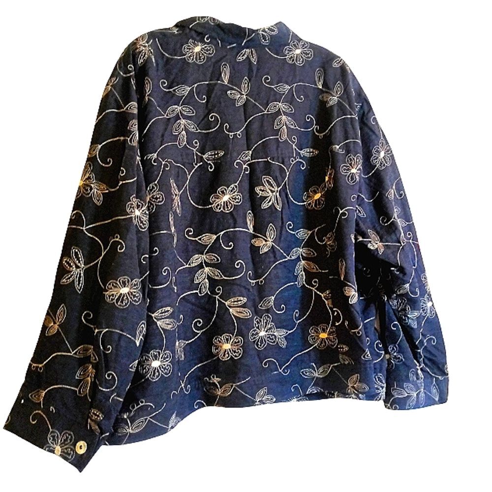 Vintage Black Silk Embroidered Wearable Art Full Button Jacket 3X - Picture 3 of 6